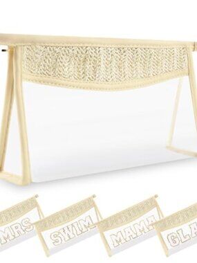 Boho Clear PVC Cosmetic Bag Chenille Letter Patch TSA Travel Pouch